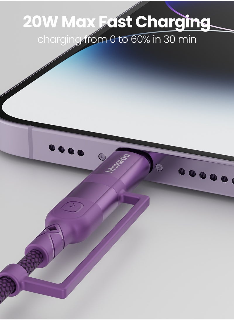 Moxedo - Moxedo 2 in 1 Charging Cable 60W Power Delivery Interchangeable USB-C to USB-C/L 1.2 Meters Braided Nylon Cable Compatible for Android/iPhone 15/14/13/12/11 Pro Max, iPad and S (Purple) - Image 1