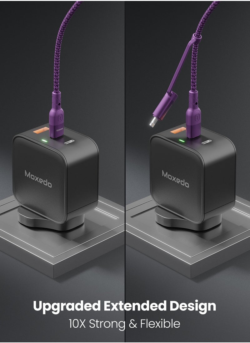 Moxedo - Moxedo 2 in 1 Charging Cable 60W Power Delivery Interchangeable USB-C to USB-C/L 1.2 Meters Braided Nylon Cable Compatible for Android/iPhone 15/14/13/12/11 Pro Max, iPad and S (Purple) - Image 1