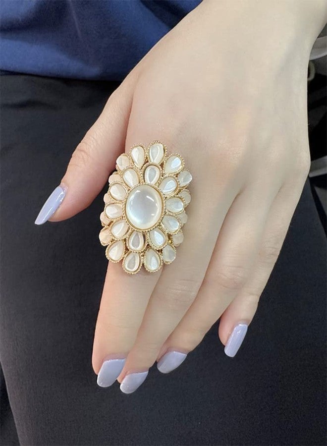 Dtja Exaggerated Opal Flower Statement Ring for Women Girls Boho White Birthstone Large Big Adjustable Expandable Open Wrap Finger Rings Comfort Fit Bohemian Wedding Birthday Cocktail Party Jewelry Gift - Image 4