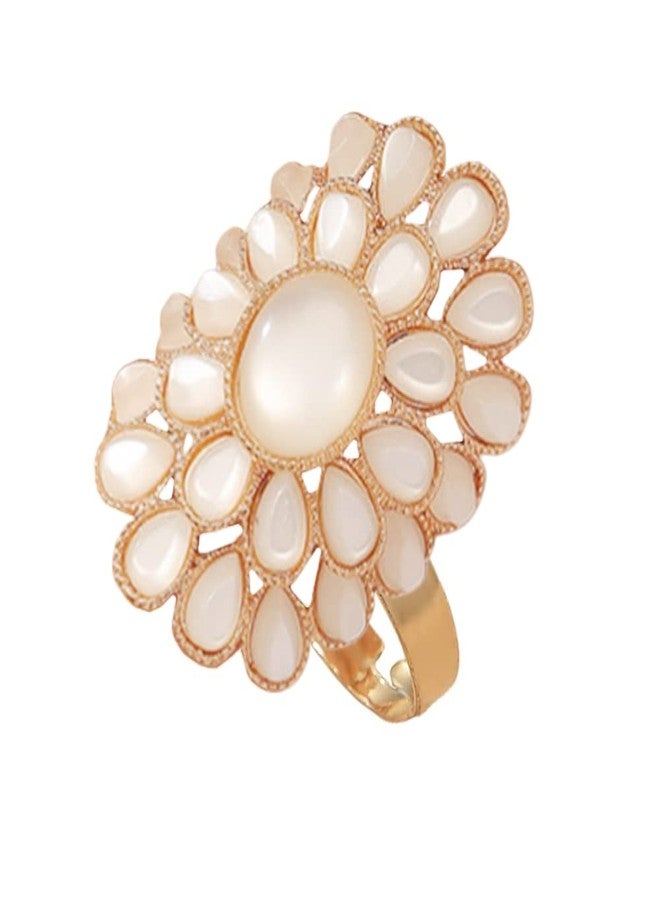 Dtja Exaggerated Opal Flower Statement Ring for Women Girls Boho White Birthstone Large Big Adjustable Expandable Open Wrap Finger Rings Comfort Fit Bohemian Wedding Birthday Cocktail Party Jewelry Gift - Image 1