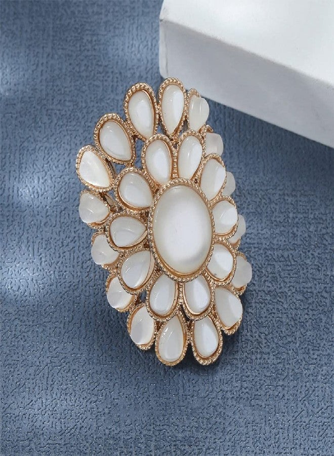 Dtja Exaggerated Opal Flower Statement Ring for Women Girls Boho White Birthstone Large Big Adjustable Expandable Open Wrap Finger Rings Comfort Fit Bohemian Wedding Birthday Cocktail Party Jewelry Gift - Image 5