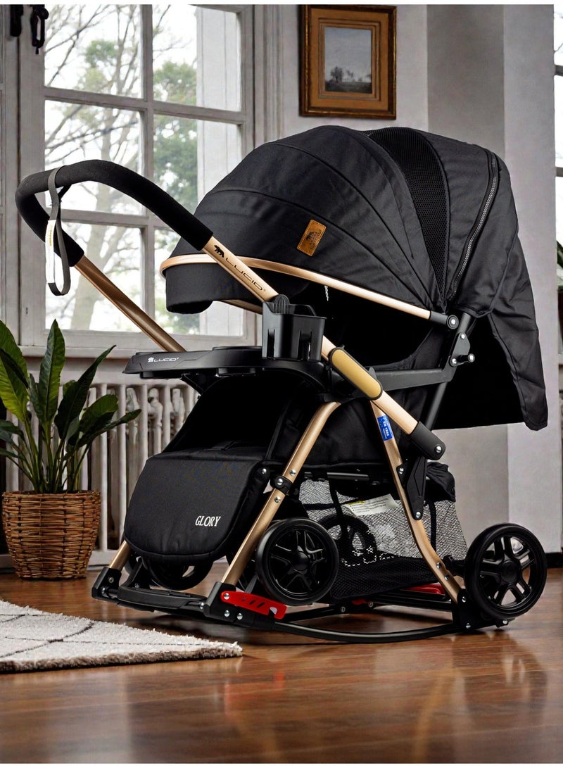 LUCID 3 in 1 Baby Stroller, Rocking and Stationary, Luxurious, with High Density Lining, from Lucid Brand, Black - GLORY - Image 5