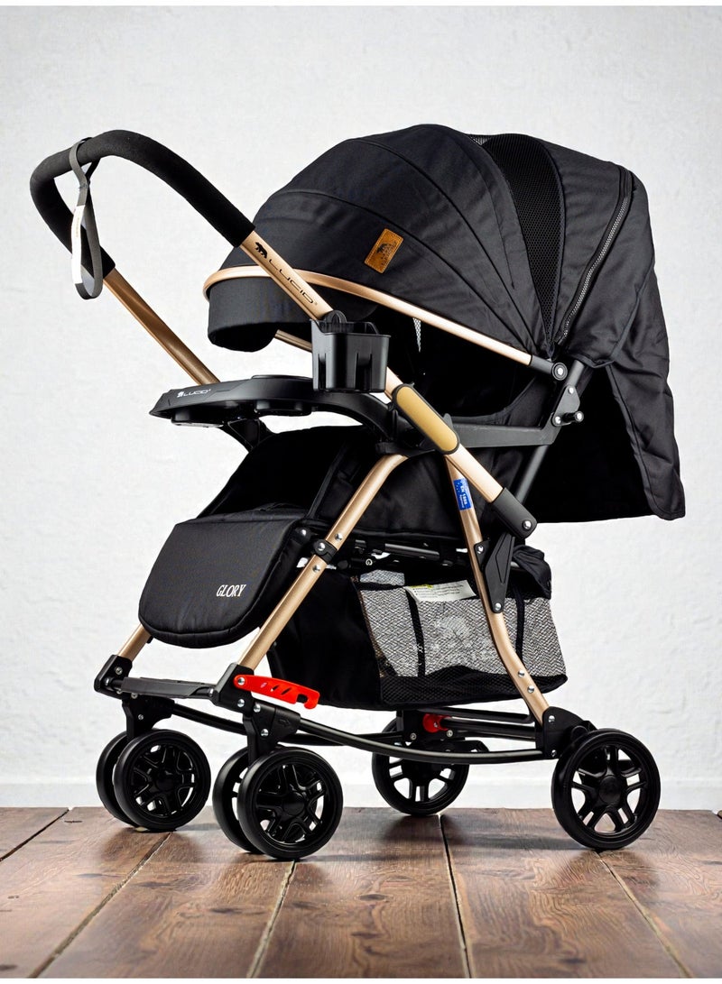 LUCID 3 in 1 Baby Stroller, Rocking and Stationary, Luxurious, with High Density Lining, from Lucid Brand, Black - GLORY - Image 2