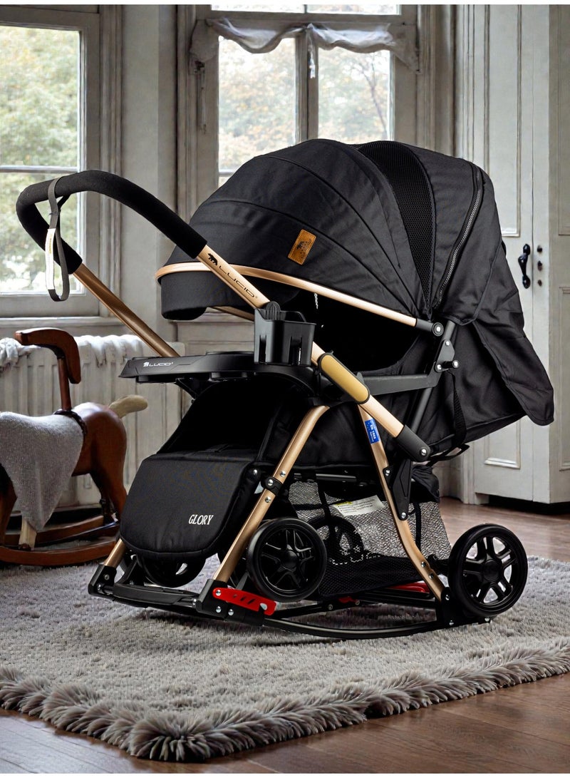 LUCID 3 in 1 Baby Stroller, Rocking and Stationary, Luxurious, with High Density Lining, from Lucid Brand, Black - GLORY - Image 4