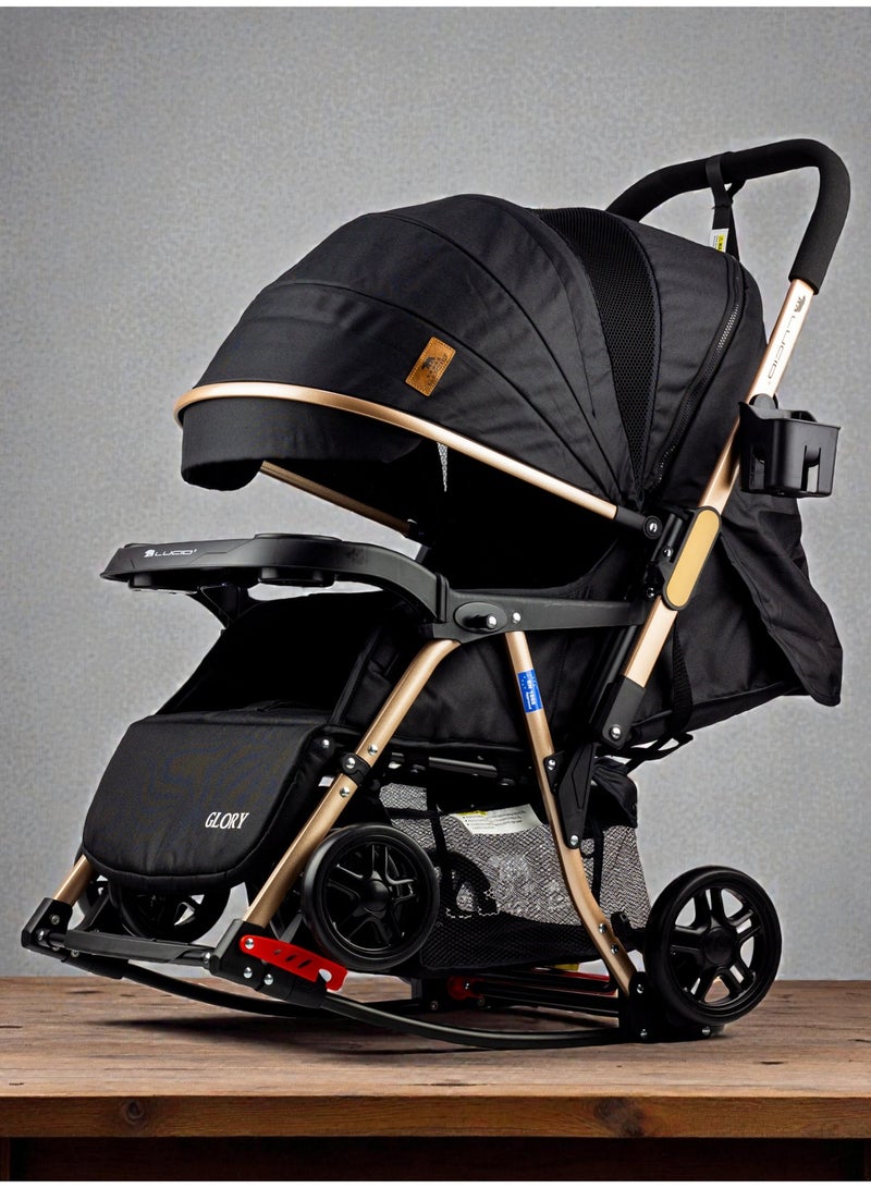 LUCID 3 in 1 Baby Stroller, Rocking and Stationary, Luxurious, with High Density Lining, from Lucid Brand, Black - GLORY - Image 3