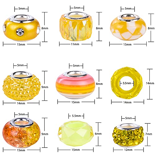 Aipridy Assortment European Large Hole Beads Spacer Beads Rhinestone Craft Beads for DIY Charms Bracelet Jewelry Making (Green-Orange-Lemon) - Image 4