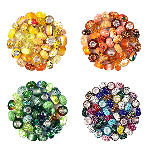 Aipridy Assortment European Large Hole Beads Spacer Beads Rhinestone Craft Beads for DIY Charms Bracelet Jewelry Making (Green-Orange-Lemon) - Image 2
