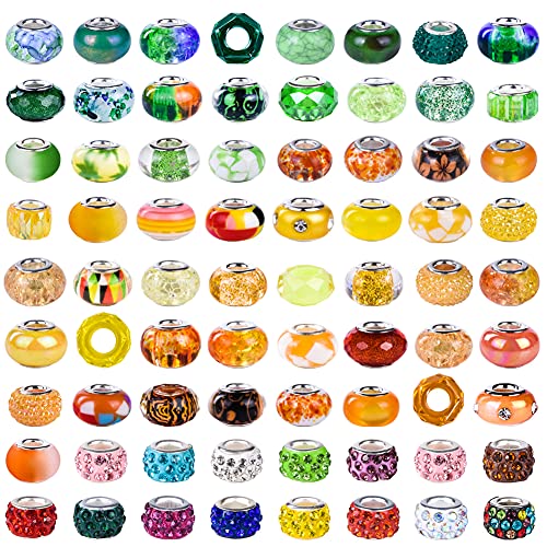 Aipridy Assortment European Large Hole Beads Spacer Beads Rhinestone Craft Beads for DIY Charms Bracelet Jewelry Making (Green-Orange-Lemon) - Image 3