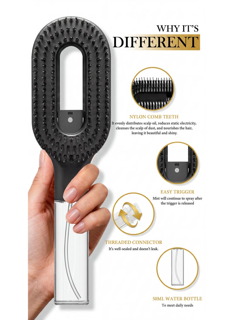 SALXERA 2-in-1 Fine Mist Spray Hair Brush | Black | Detangles Wet & Dry Hair | Built-in 50ml Mister for Water & Liquid Hair Treatments - Image 4