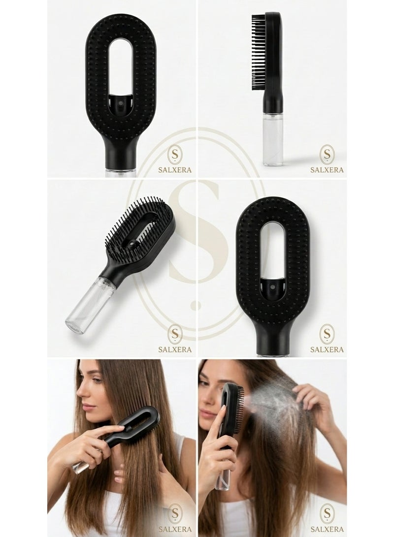 SALXERA 2-in-1 Fine Mist Spray Hair Brush | Black | Detangles Wet & Dry Hair | Built-in 50ml Mister for Water & Liquid Hair Treatments - Image 5
