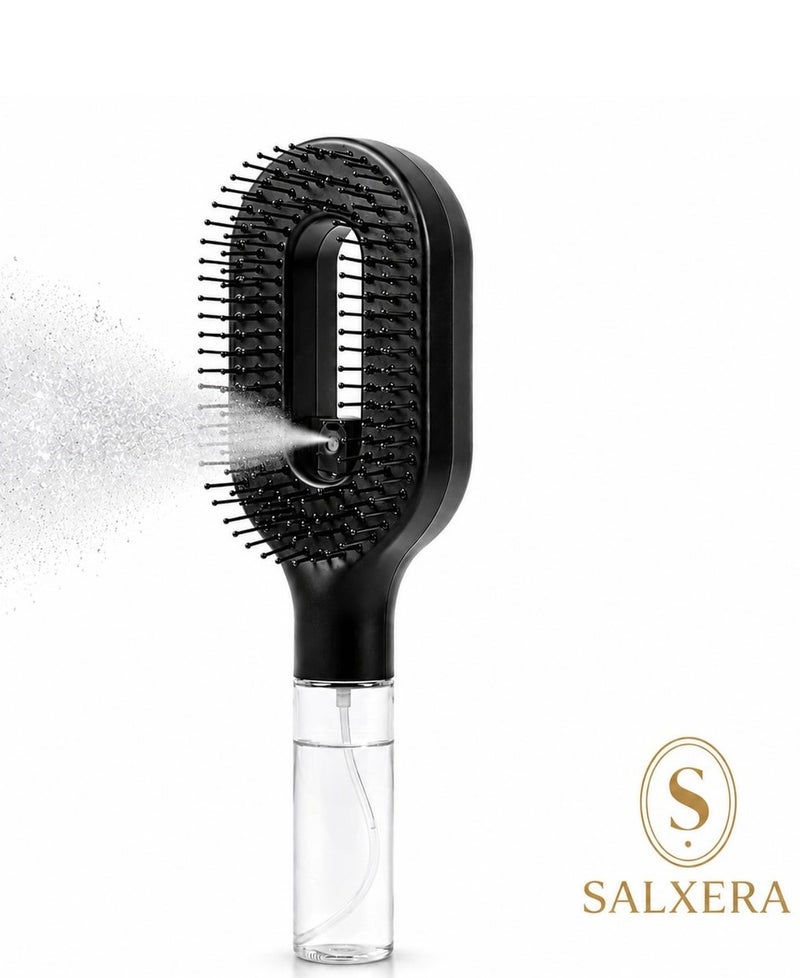SALXERA 2-in-1 Fine Mist Spray Hair Brush | Black | Detangles Wet & Dry Hair | Built-in 50ml Mister for Water & Liquid Hair Treatments - Image 1