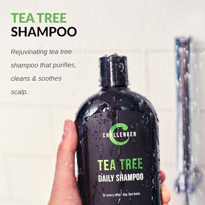Challenger Tea Tree Shampoo | Men's Shower Product | For Itchy & Dry Scalp | Removes Dirt & Oils | Sulfate Free | Argan Oil, Biotin, Keratin | 16oz - Image 5