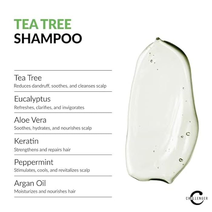 Challenger Tea Tree Shampoo | Men's Shower Product | For Itchy & Dry Scalp | Removes Dirt & Oils | Sulfate Free | Argan Oil, Biotin, Keratin | 16oz - Image 3