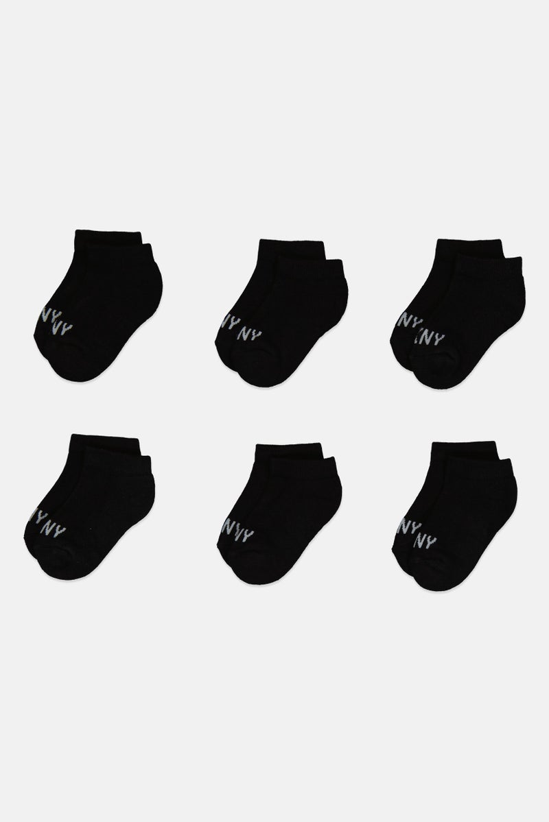 DKNY Kids Boy 6 Pairs Brand Logo Socks, Black - Image 1