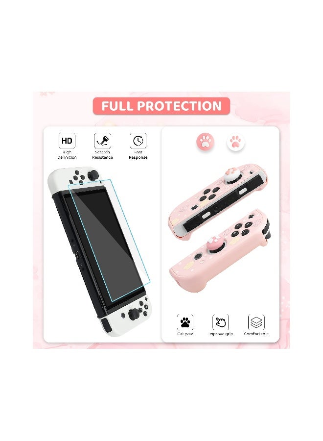 Pink Bunny Pattern Carrying Case for Nintendo Switch OLED - Hard Protective Storage with Shoulder Strap, Hand Strap, Screen Protector, and 2 Thumb Caps. Perfect for gamers on the go! - Image 4