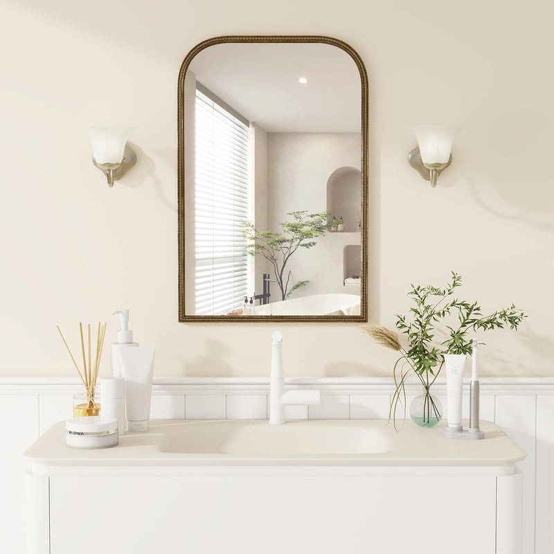 Axeman 22x30 Rounded Rectangular Wall Mirror, Decorative Bathroom Mirror, Traditional Vintage Wall Mounted Mirror with Beaded Frame for Accent Living Room Vanity Bedroom Entryway, Bronze - Image 2