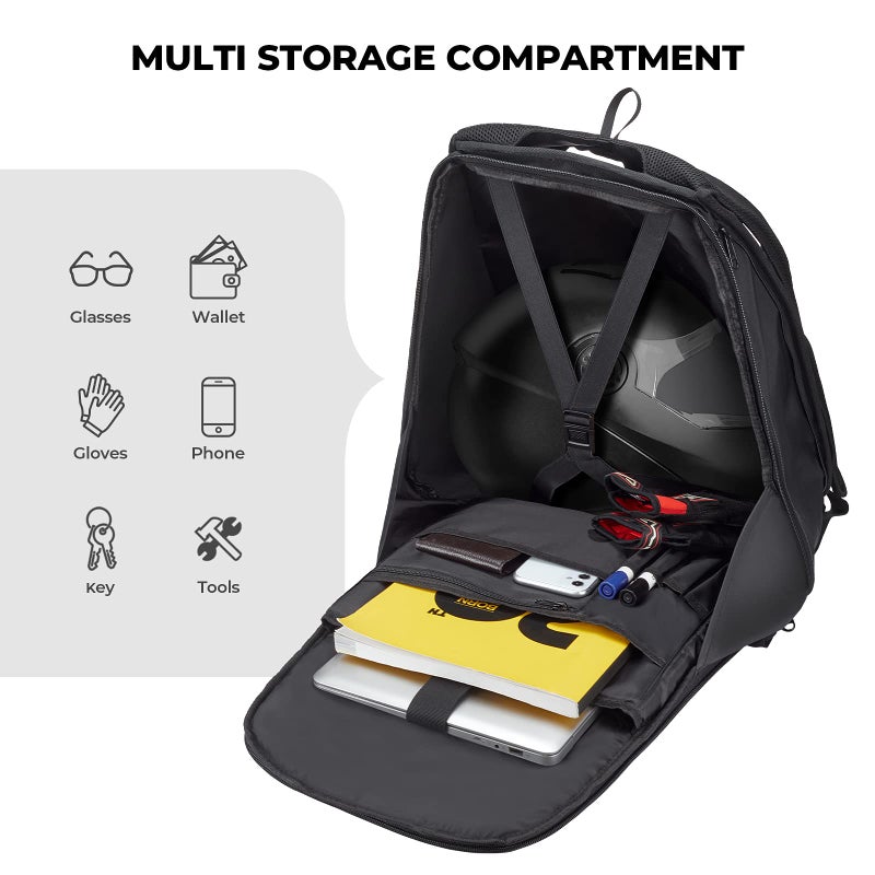 KEMIMOTO Motorcycle Backpack, Hardshell Helmet Backpack Expandable Large Capacity Riding Bag, Water Resistant Lightweight for Riding Work Gym - Image 4