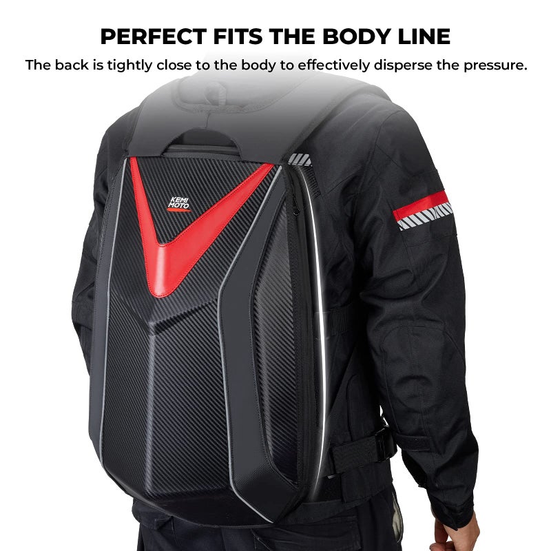 KEMIMOTO Motorcycle Backpack, Hardshell Helmet Backpack Expandable Large Capacity Riding Bag, Water Resistant Lightweight for Riding Work Gym - Image 2