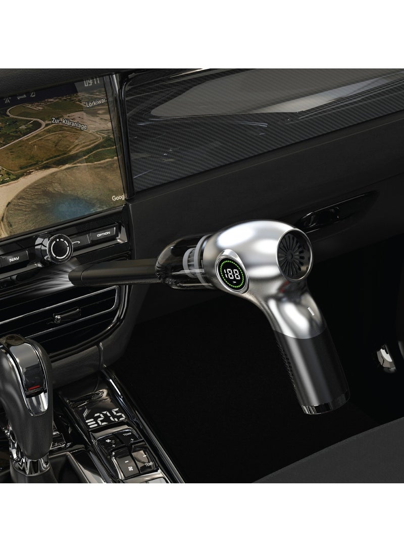 GREEN LION 3 In 1 Vacuum Cleaner, Dust Blower & Air Pump with Digital Display and 3 Speed Gears / 95W Power / 72000 RPM / ABS + PC Material / Charging Base / Brushless Motor / Type-C Charging / GB-196 - Silver - Image 2