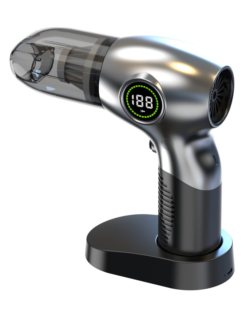 GREEN LION 3 In 1 Vacuum Cleaner, Dust Blower & Air Pump with Digital Display and 3 Speed Gears / 95W Power / 72000 RPM / ABS + PC Material / Charging Base / Brushless Motor / Type-C Charging / GB-196 - Silver - Image 4