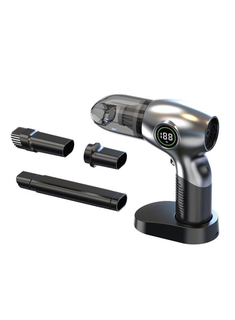 GREEN LION 3 In 1 Vacuum Cleaner, Dust Blower & Air Pump with Digital Display and 3 Speed Gears / 95W Power / 72000 RPM / ABS + PC Material / Charging Base / Brushless Motor / Type-C Charging / GB-196 - Silver - Image 1