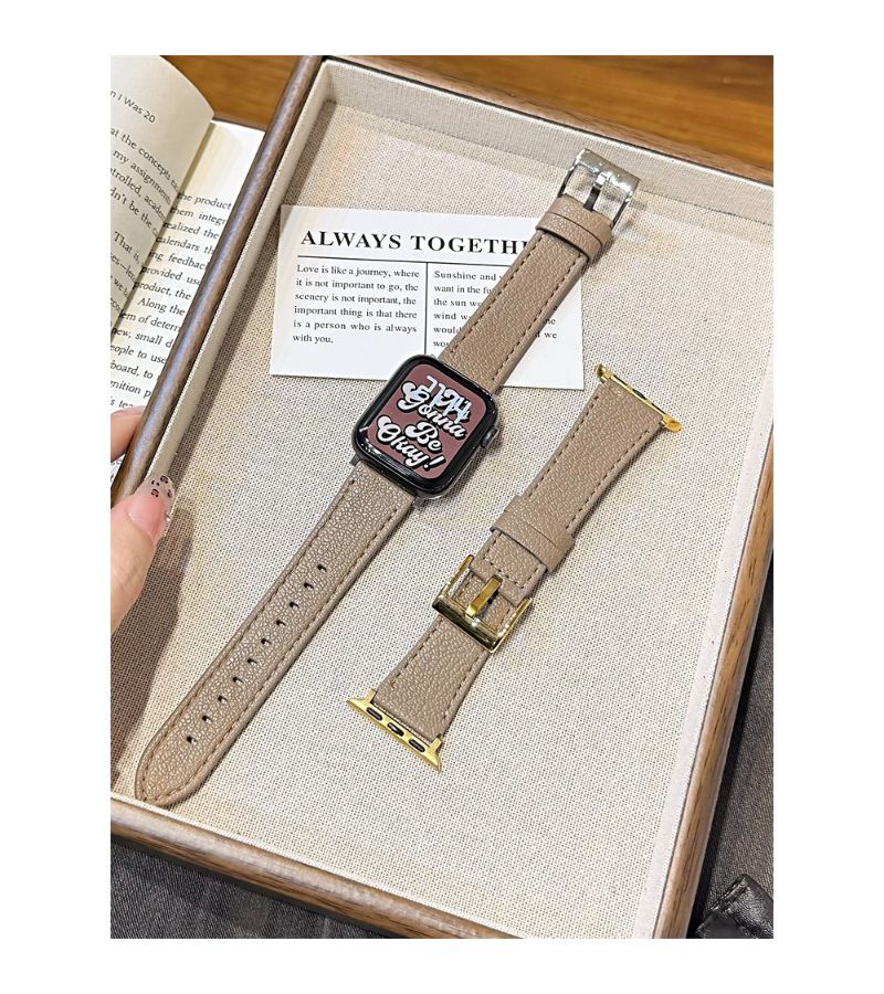 حزام ساعة من الجلد الكاكي الفاخر بتصميم بسيط 42mm 44mm 45mm 49mm سلسلة Ultra SE - Image 1