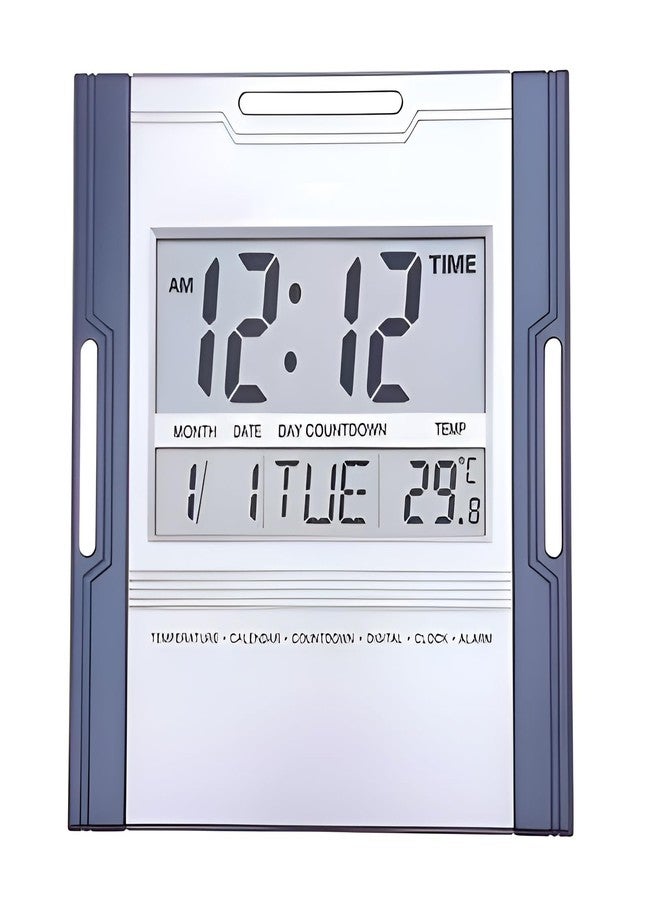 NXZ Plastic Digital Wall Clock, Table Desk Clock 3810N, Function: with Calander and Tempreature, Alarm for Home and Office TD3810N, Grey - Image 1
