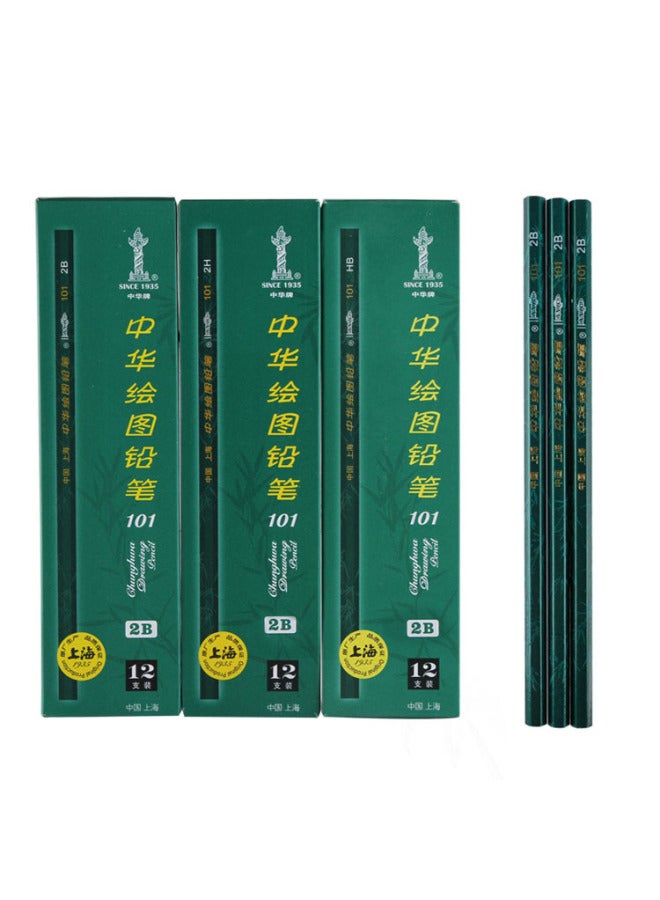 Genuine Goods Shanghai 101 China 2b Drawing Pencil 12 Boxed Wooden Stationery For Students - Image 4