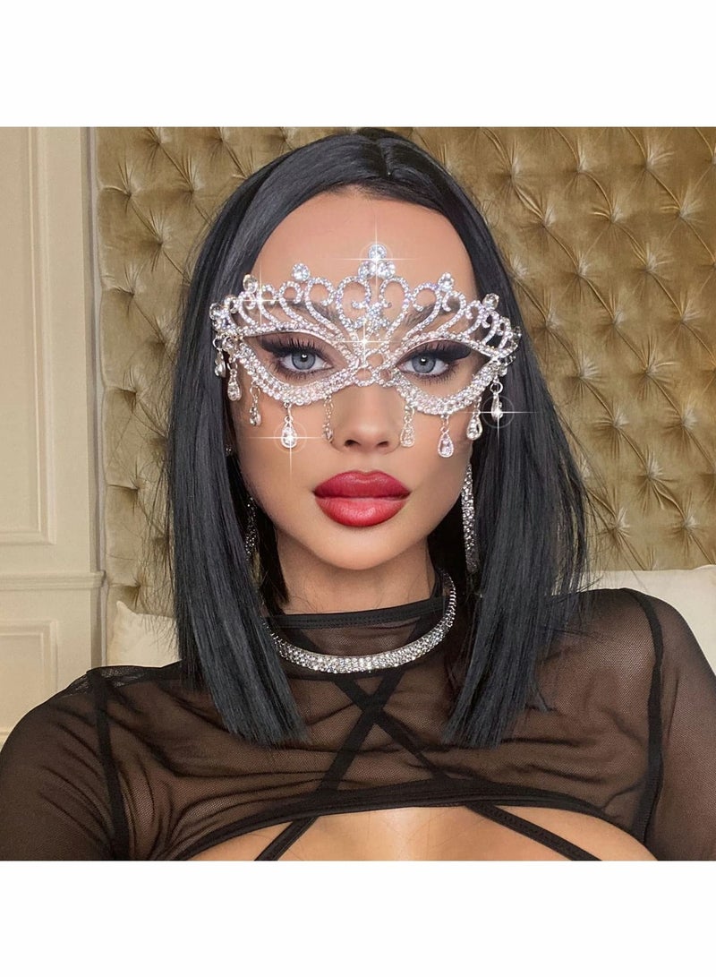 Excefore Masquerade Mask for Couples, 2pcs Crystal Venetian Party Decor Mardi Gras Masquerade Masks Set Costume Accessory - Image 2