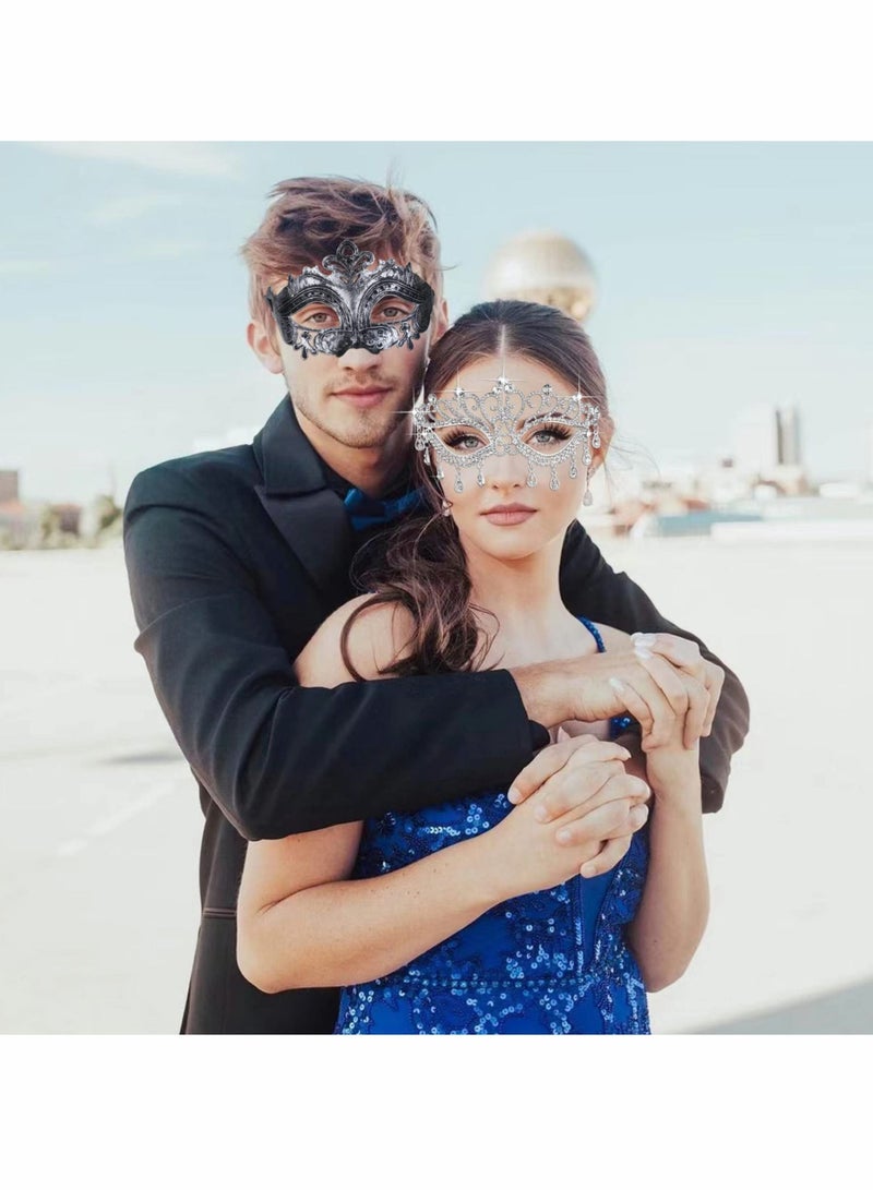 Excefore Masquerade Mask for Couples, 2pcs Crystal Venetian Party Decor Mardi Gras Masquerade Masks Set Costume Accessory - Image 3