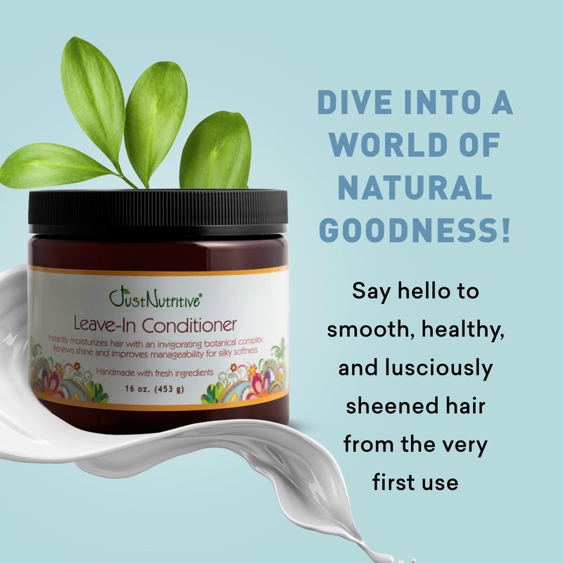 Just Nutritive بلسم مغذي يُترك في الشعر / بلسم متعدد المهام لجميع أنواع الشعر / مكونات نقية تحارب التجاعيد، وتكسر الأطراف وتخلق لمعان صحي متألق - Image 3