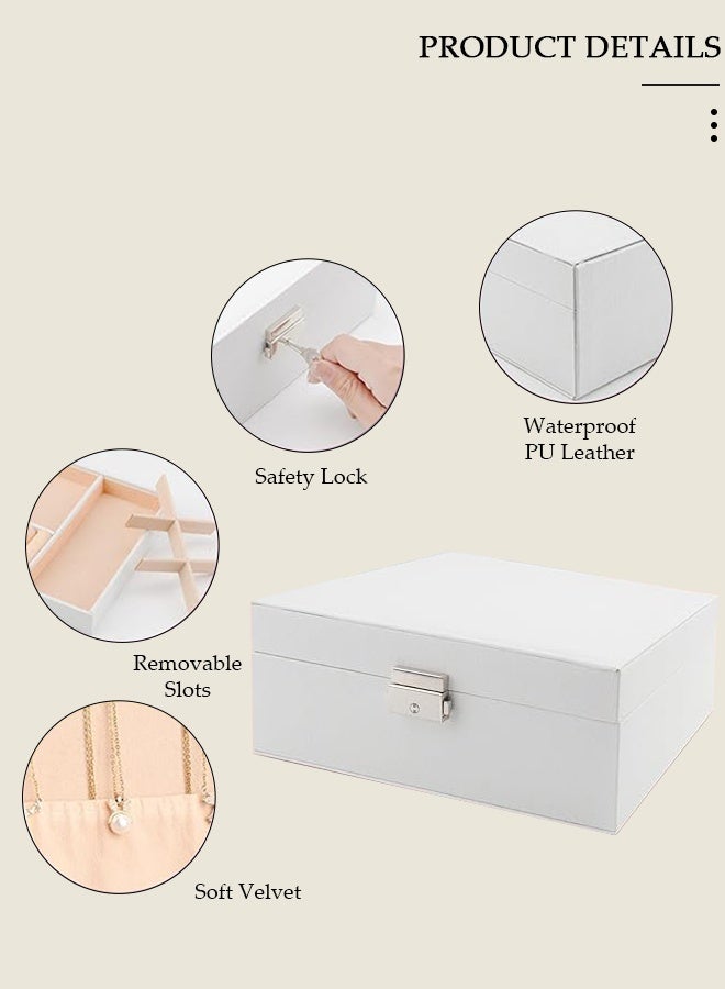 DUNISO صندوق مجوهرات للنساء، سعة كبيرة، منظم مجوهرات عرض بطبقتين مع صينية وقسم قابل للإزالة، علبة تخزين مجوهرات من جلد PU، خزانة سفر لحامل المجوهرات للأقراط، العقد، الأساور، الخواتم - Image 4