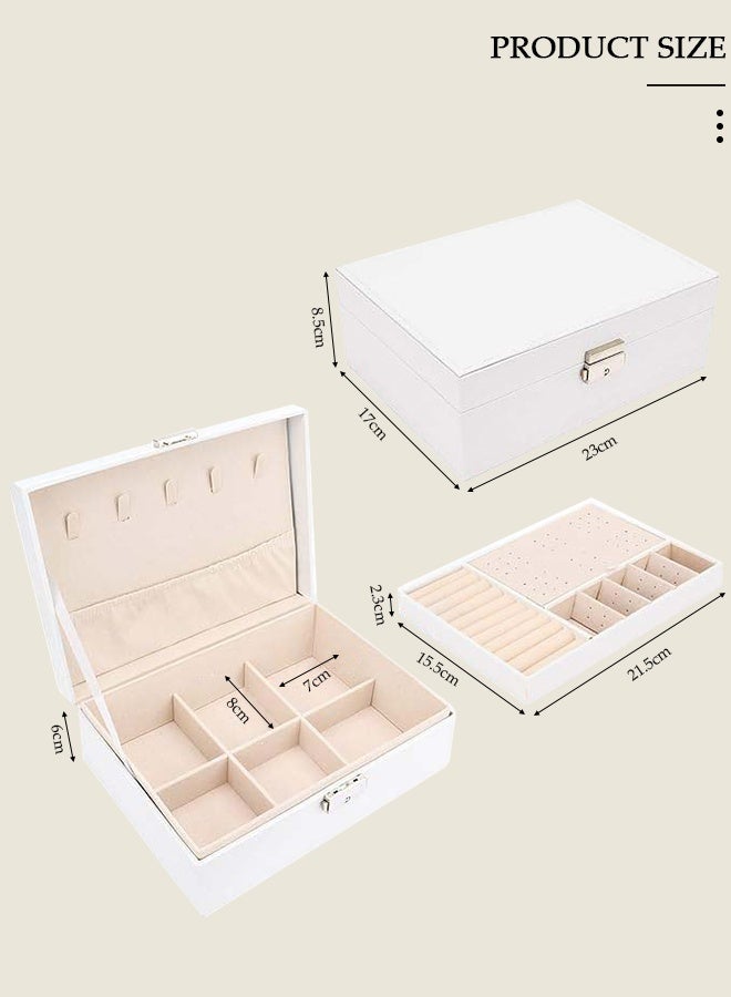 DUNISO صندوق مجوهرات للنساء، سعة كبيرة، منظم مجوهرات عرض بطبقتين مع صينية وقسم قابل للإزالة، علبة تخزين مجوهرات من جلد PU، خزانة سفر لحامل المجوهرات للأقراط، العقد، الأساور، الخواتم - Image 5