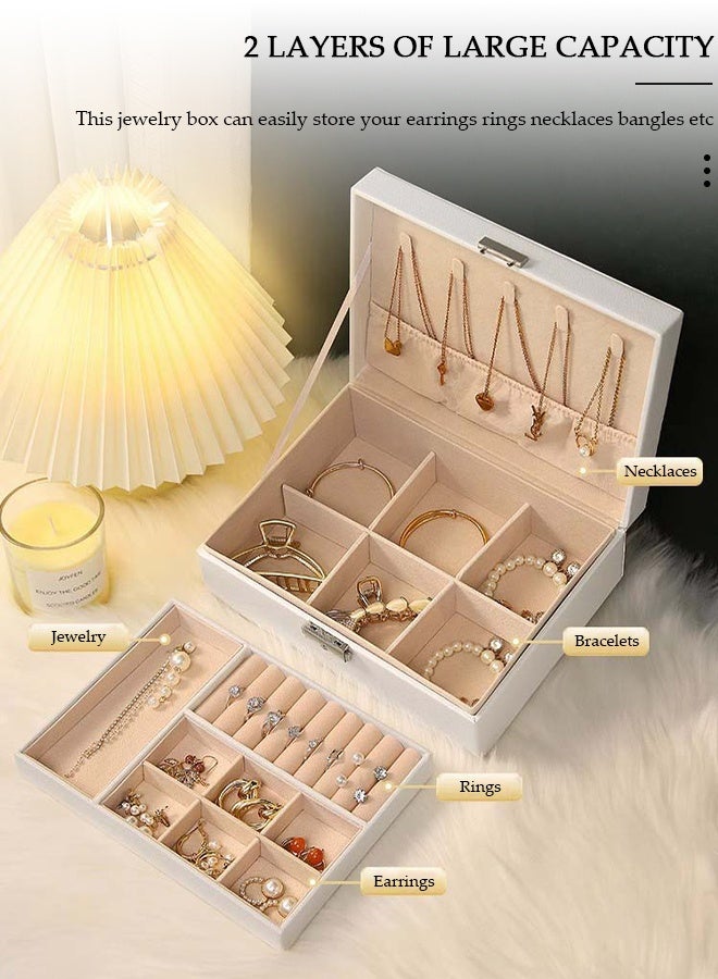 DUNISO صندوق مجوهرات للنساء، سعة كبيرة، منظم مجوهرات عرض بطبقتين مع صينية وقسم قابل للإزالة، علبة تخزين مجوهرات من جلد PU، خزانة سفر لحامل المجوهرات للأقراط، العقد، الأساور، الخواتم - Image 3