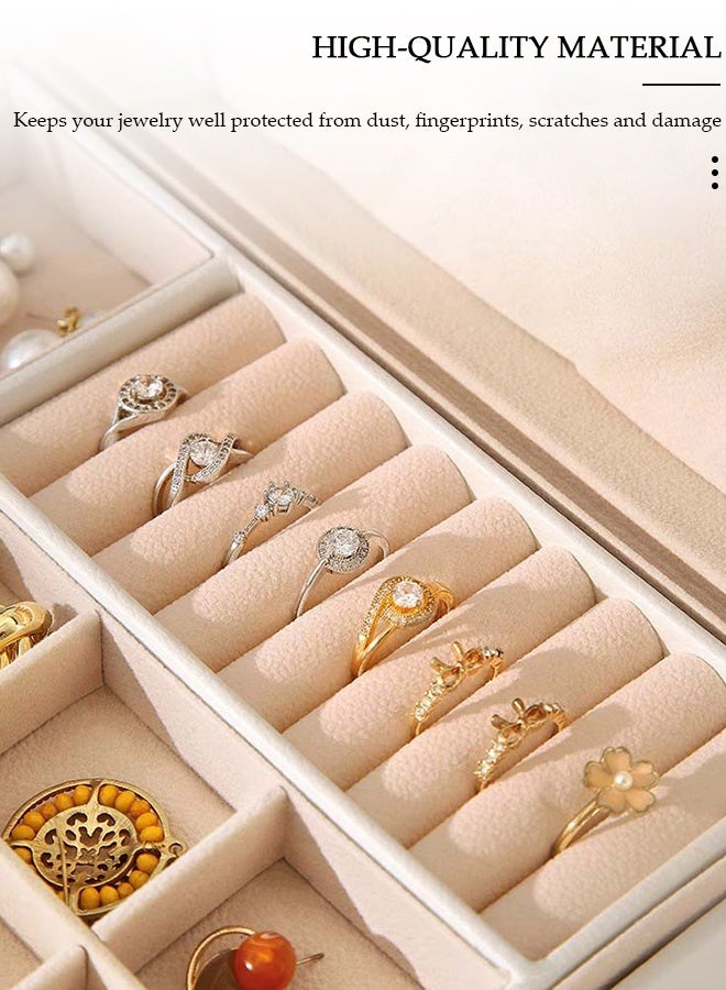 DUNISO صندوق مجوهرات للنساء، سعة كبيرة، منظم مجوهرات عرض بطبقتين مع صينية وقسم قابل للإزالة، علبة تخزين مجوهرات من جلد PU، خزانة سفر لحامل المجوهرات للأقراط، العقد، الأساور، الخواتم - Image 2