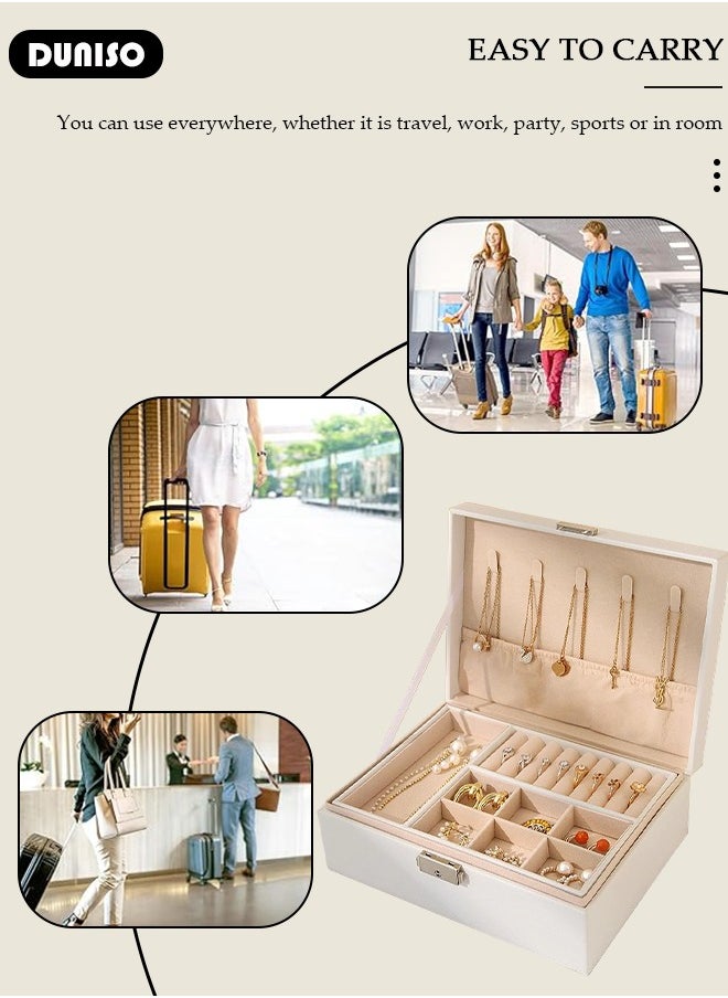 DUNISO Jewelry Box for Women, Large Capacity Double Layer Display Jewellery Organizer with Removable Tray & Partition, PU Leather Jewellery Storage Case, Travel Jewel Holder Cabinet for Earing, Necklace, Bracelet, Rings  - Image 3