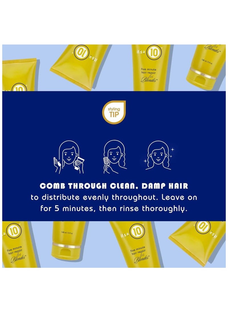 It's a 10 It’s A 10 Five Minute Hair Repair for Blondes – 148 ml (5 oz) | Restorative Deep Conditioning Treatment | Strengthens, Brightens & Protects Blonde Hair with UV Defense  - Image 4