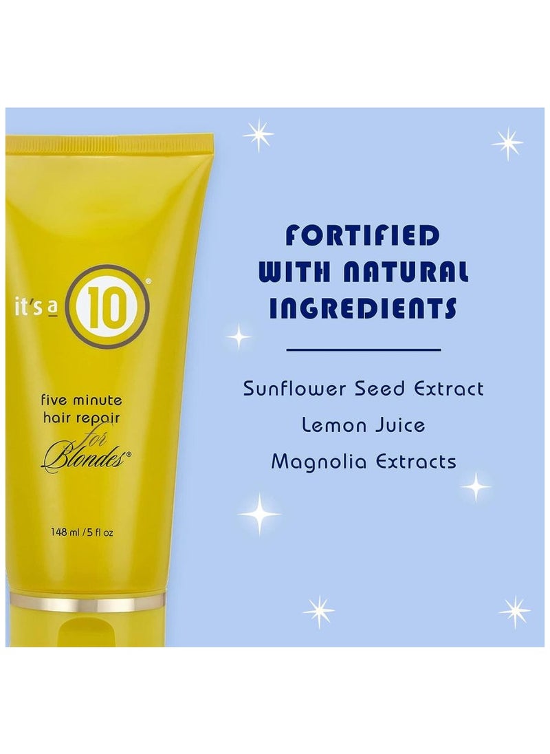 It's a 10 It’s A 10 Five Minute Hair Repair for Blondes – 148 ml (5 oz) | Restorative Deep Conditioning Treatment | Strengthens, Brightens & Protects Blonde Hair with UV Defense  - Image 2