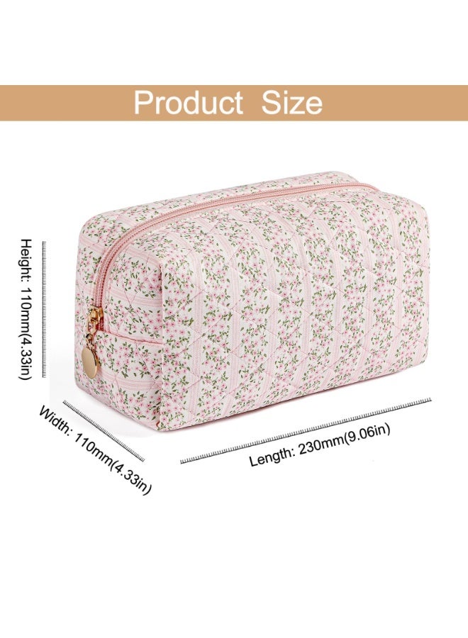 Makeup Bag, Travel Cosmetic Bag for Women Girls, Zipper Make Up Pouch, Floral Flowers Toiletry Organizer Makeup, Portable Storage Bag (Pink) - Image 3