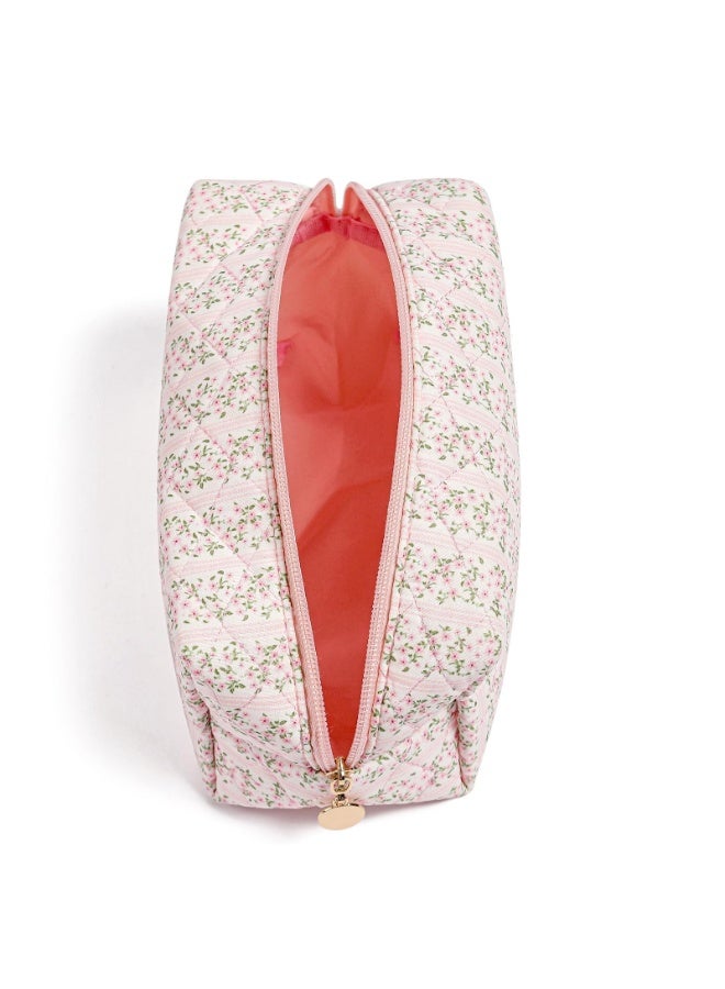 Makeup Bag, Travel Cosmetic Bag for Women Girls, Zipper Make Up Pouch, Floral Flowers Toiletry Organizer Makeup, Portable Storage Bag (Pink) - Image 2