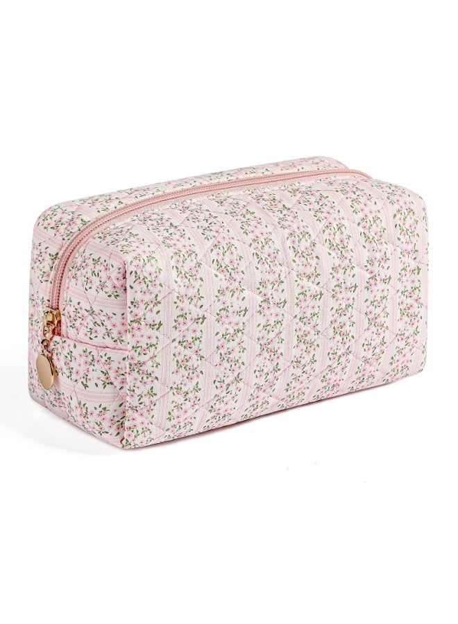 Makeup Bag, Travel Cosmetic Bag for Women Girls, Zipper Make Up Pouch, Floral Flowers Toiletry Organizer Makeup, Portable Storage Bag (Pink) - Image 1