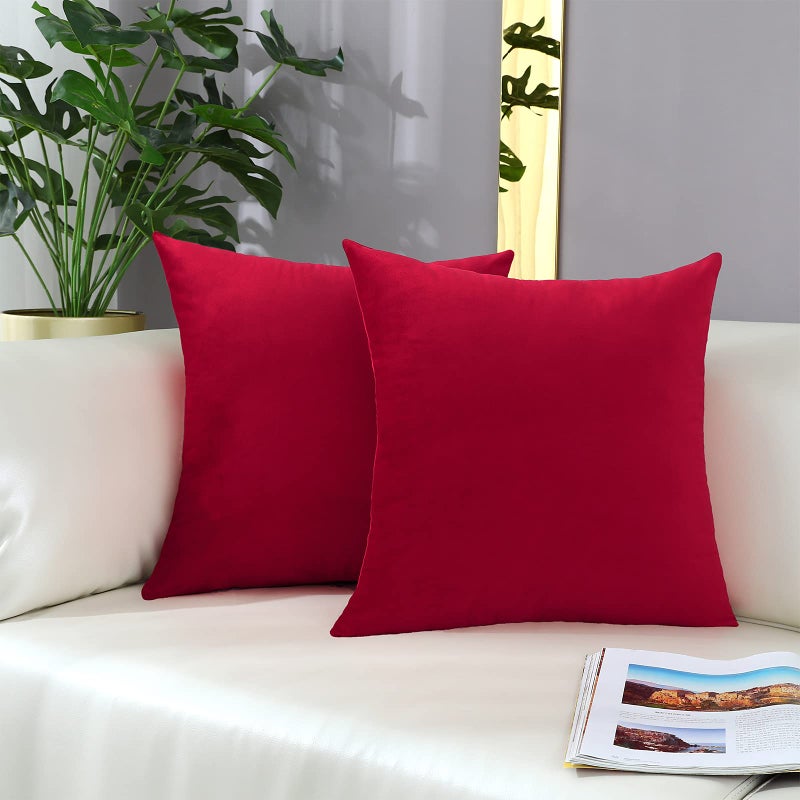mixeoo Comfy Santa Red Throw Pillow Covers Decorative Square Solid Thick Velvet Super Soft Cushion Cases Home Decor for Sofa Couch Living Room Chair Set of 2 20 x 20 Inch - Image 2