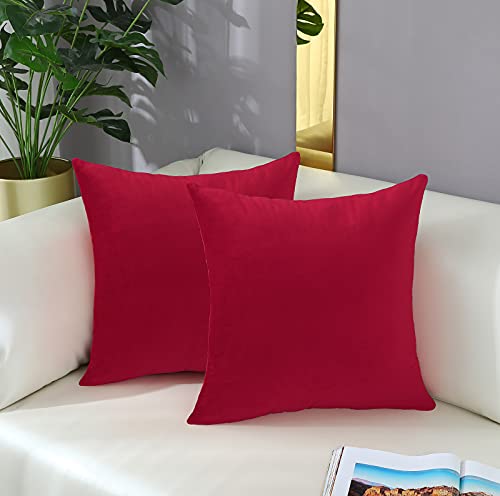 mixeoo Comfy Santa Red Throw Pillow Covers Decorative Square Solid Thick Velvet Super Soft Cushion Cases Home Decor for Sofa Couch Living Room Chair Set of 2 20 x 20 Inch - Image 3