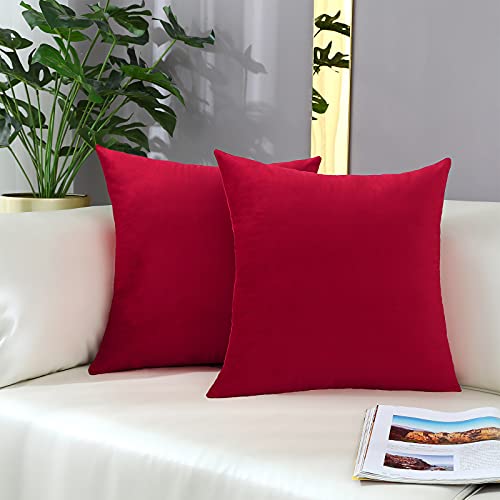 mixeoo Comfy Santa Red Throw Pillow Covers Decorative Square Solid Thick Velvet Super Soft Cushion Cases Home Decor for Sofa Couch Living Room Chair Set of 2 20 x 20 Inch - Image 1