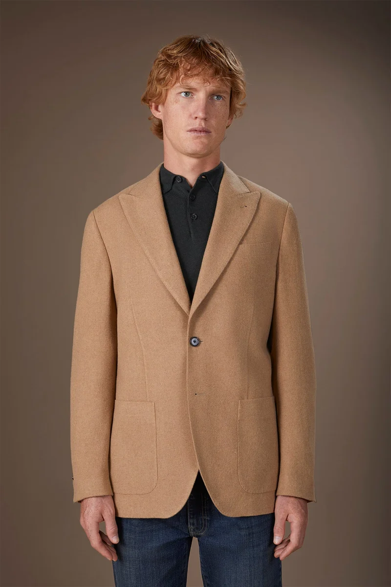 Doppelganger Brown Men's single-breasted jacket in wool blend with herringbone pattern regular fit - Beige for Men | Best Price UAE