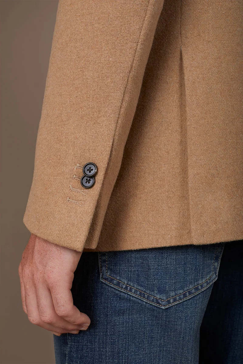 Doppelganger Brown Men's single-breasted jacket in wool blend with herringbone pattern regular fit - Beige for Men | Best Price UAE