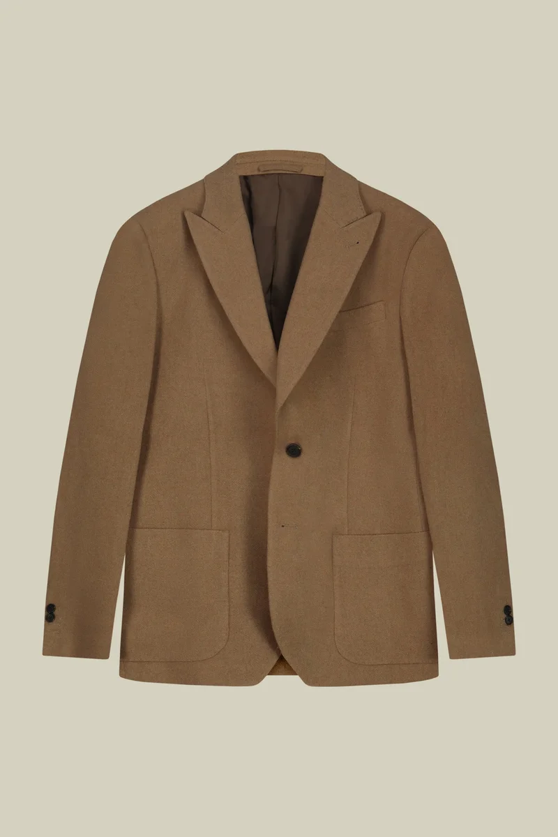 Doppelganger Brown Men's single-breasted jacket in wool blend with herringbone pattern regular fit - Beige for Men | Best Price UAE