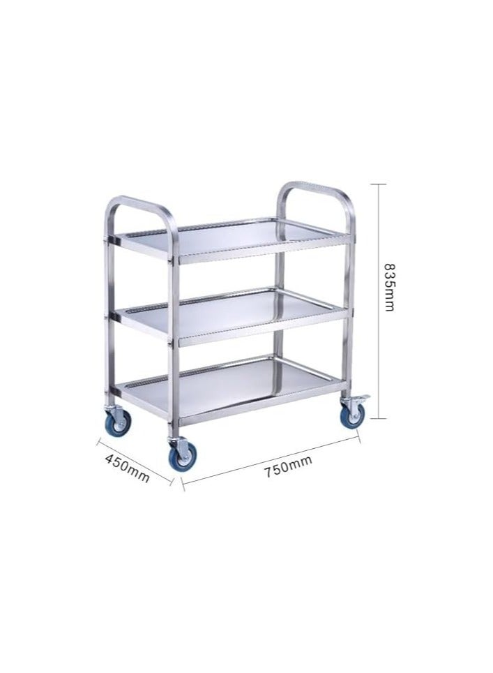 VINSTAR Stainless Steel Utility Cart, 3 Layers Medium Commercial Heavy Duty Serving Trolley, Kitchen Service Trolley with 360°Rotation Wheels (730 x 400 x 835) - Image 2