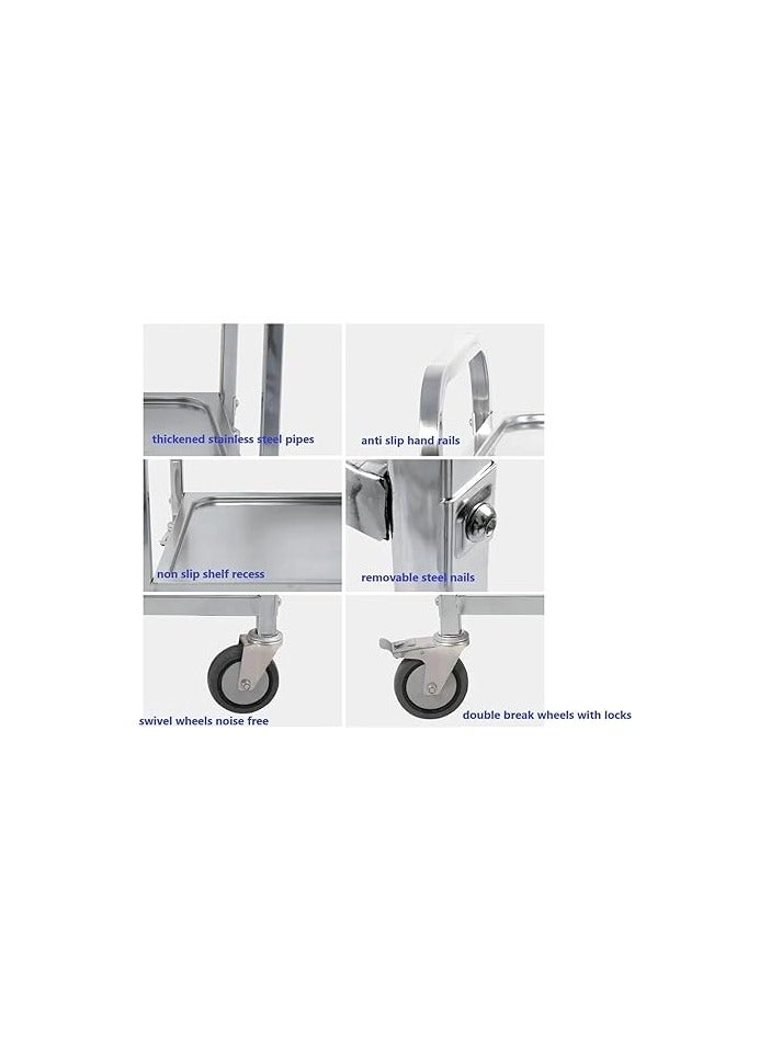 VINSTAR Stainless Steel Utility Cart, 3 Layers Medium Commercial Heavy Duty Serving Trolley, Kitchen Service Trolley with 360°Rotation Wheels (730 x 400 x 835) - Image 4