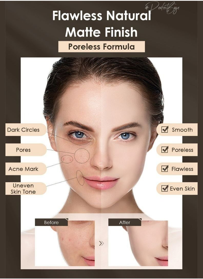 FOCALLURE Set of Liquid Foundation+Face Matte Primer+Setting Powder+Concealer Brush+10 Color Eyeshadow Palette+Mascara & Eyeliner 2 in 1+Natural Lip Oil+Mansly Lip Stick+Makeup Sponge+Tote Bag  - Image 3